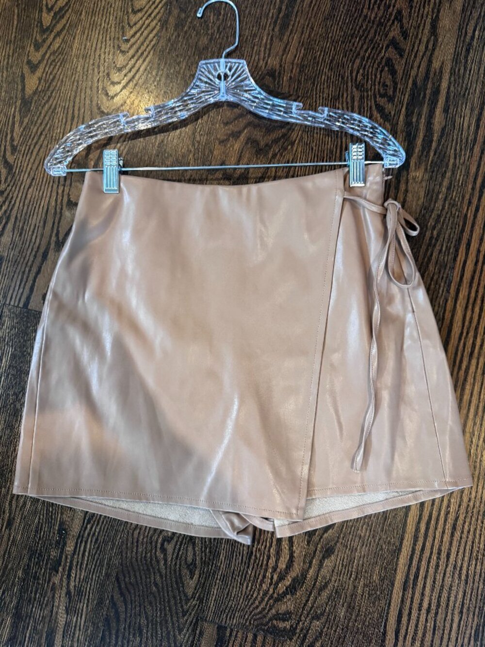 Bluivy Faux Leather Wrap Skort S Taupe Nude High Waist Mini